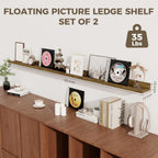 Axeman 55 Inch Floating Shelves - Picture Ledge Shelf Set of 2 - Rustic Brown Wall Shelves with Lip - Picture Shelf for Wall with Ledge - Photo Ledge Shelves for Pictures Nursery Books