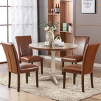 COLAMY Upholstered Parsons Dining Chairs Set of 2, PU Leather Dining Room Kitchen Side Chair with Nailhead Trim and Wood Legs - Light Brown