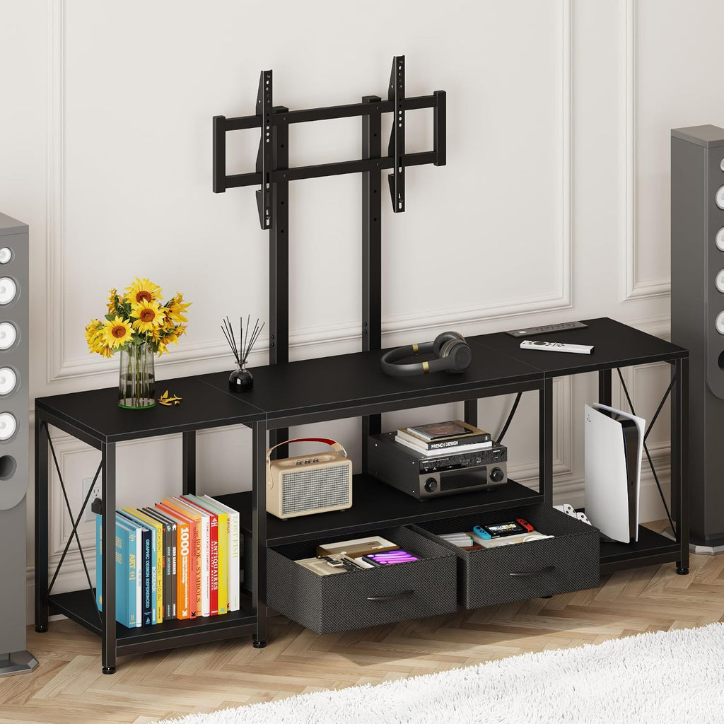 GYIIYUO LED TV Stand with Mount and Power Outlet & Fabric Drawers for 32-85 Inches TV - Entertainment Center and Industrial TV Console Table for Living Room, Bedroom- 47.5" Black