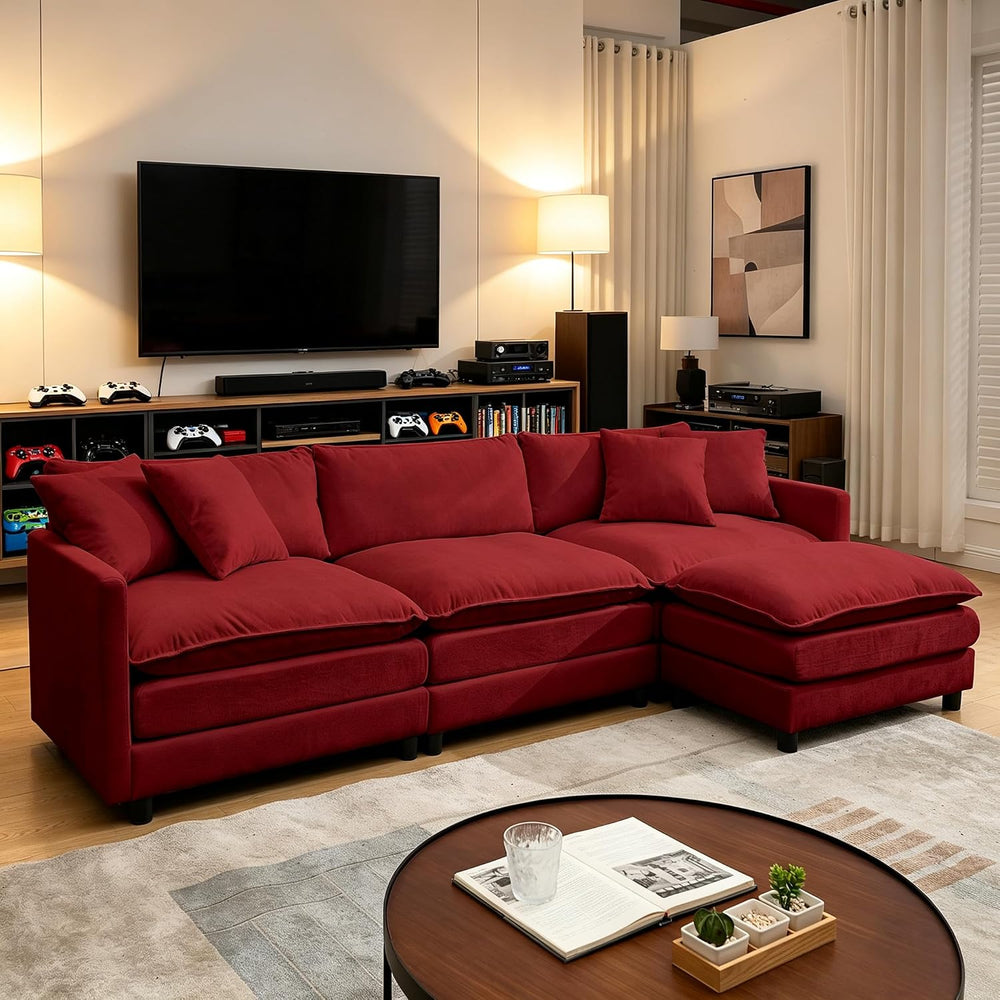 108.27" Modular Sectional Sofa, 4 Seat L Shaped Couch with Chaise | Deep...