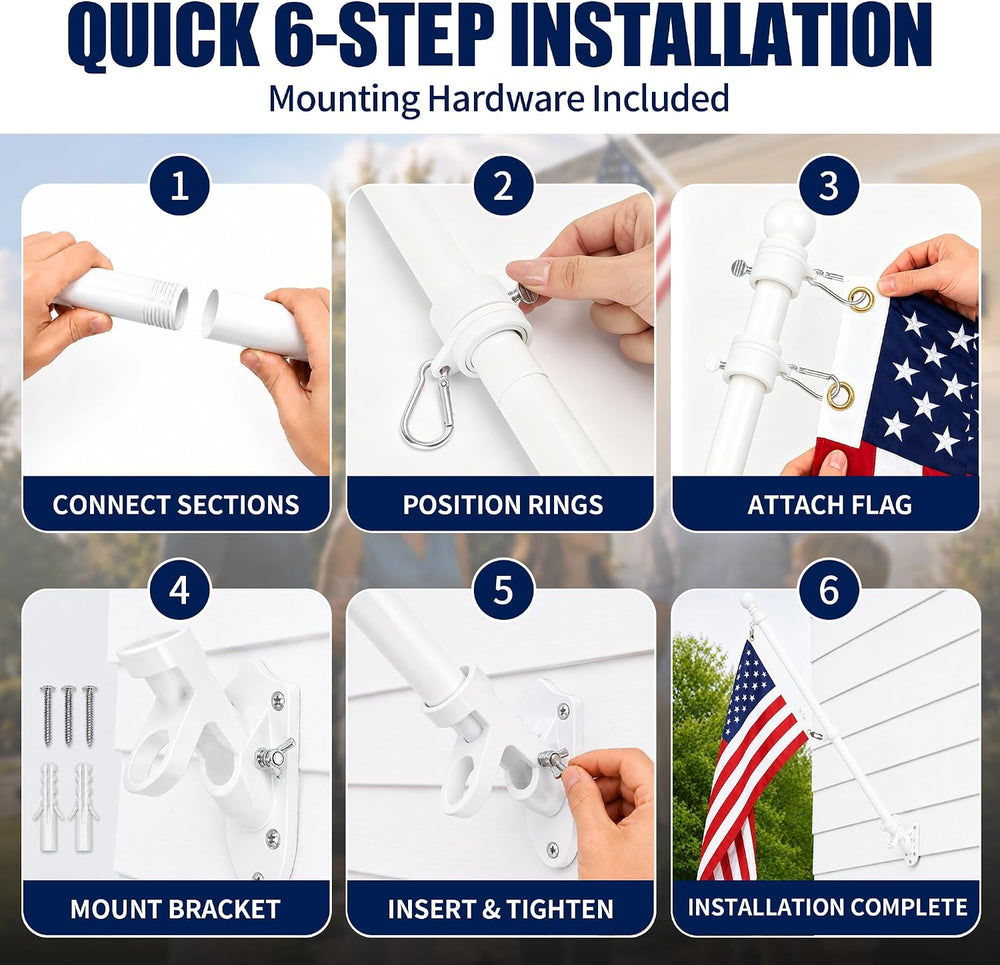6FT White Flag Pole for Outside House, Flag Not Included