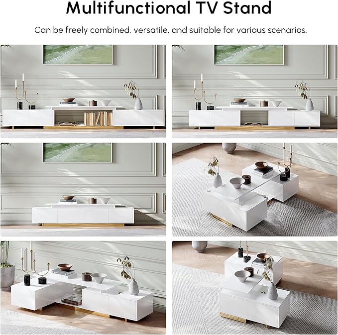 homary Extendable TV Stand for 65–85 Inch TVs, Modern Adjustable Media Console with Storage Drawers, White Entertainment Center for Living Room & Bedroom