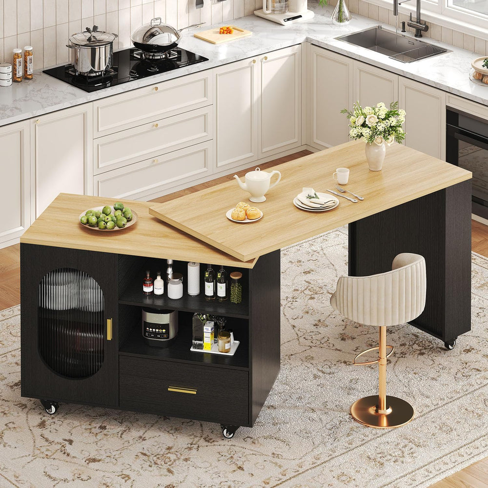 LVB Kitchen Island with Storage，72" Mobile Island Table for Kitchen