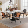 Dining Chairs Set of 8, Mid Century Modern Accent Dining Room and Kitchen Chairs, Upholstered PU Leather Vertical Stripe Chairs for Vanity with Walnut Bentwood and Metal Legs, Gray