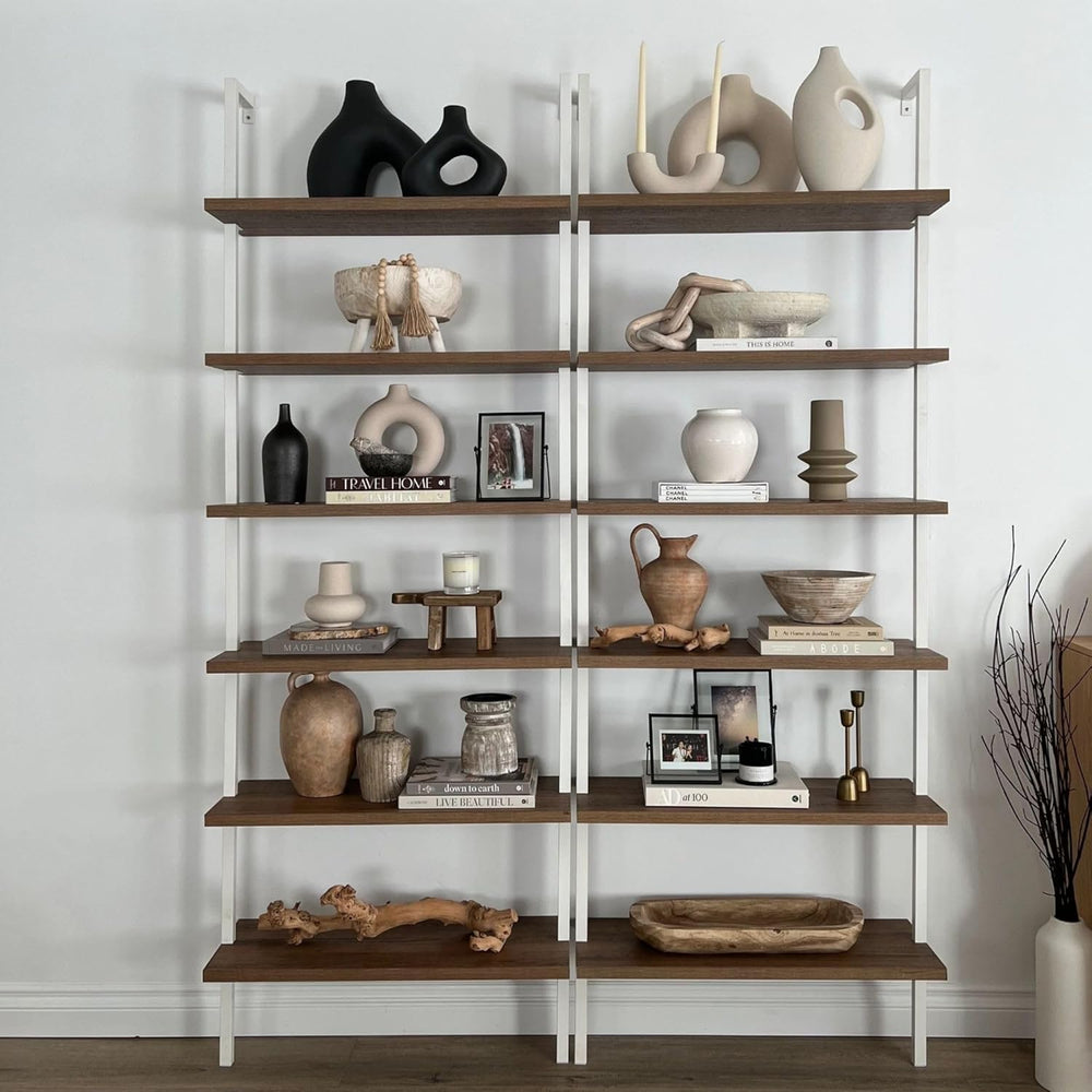 Nathan James Theo 6-Shelf Tall Bookcase, Wall Mount Bookshelf with Natural Wo...