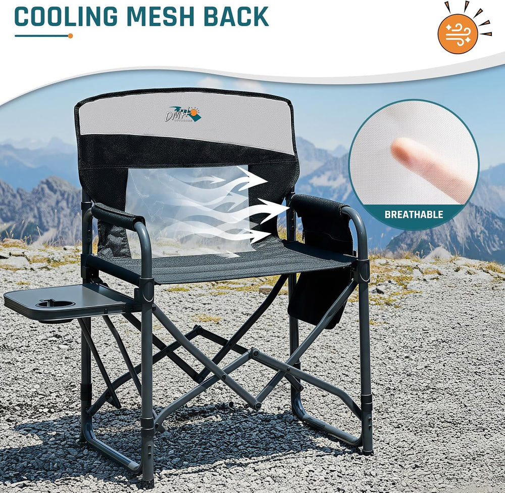 DMH OUTDOORS Camping Directors Chair with Side Table & Breeze Mesh Backre...