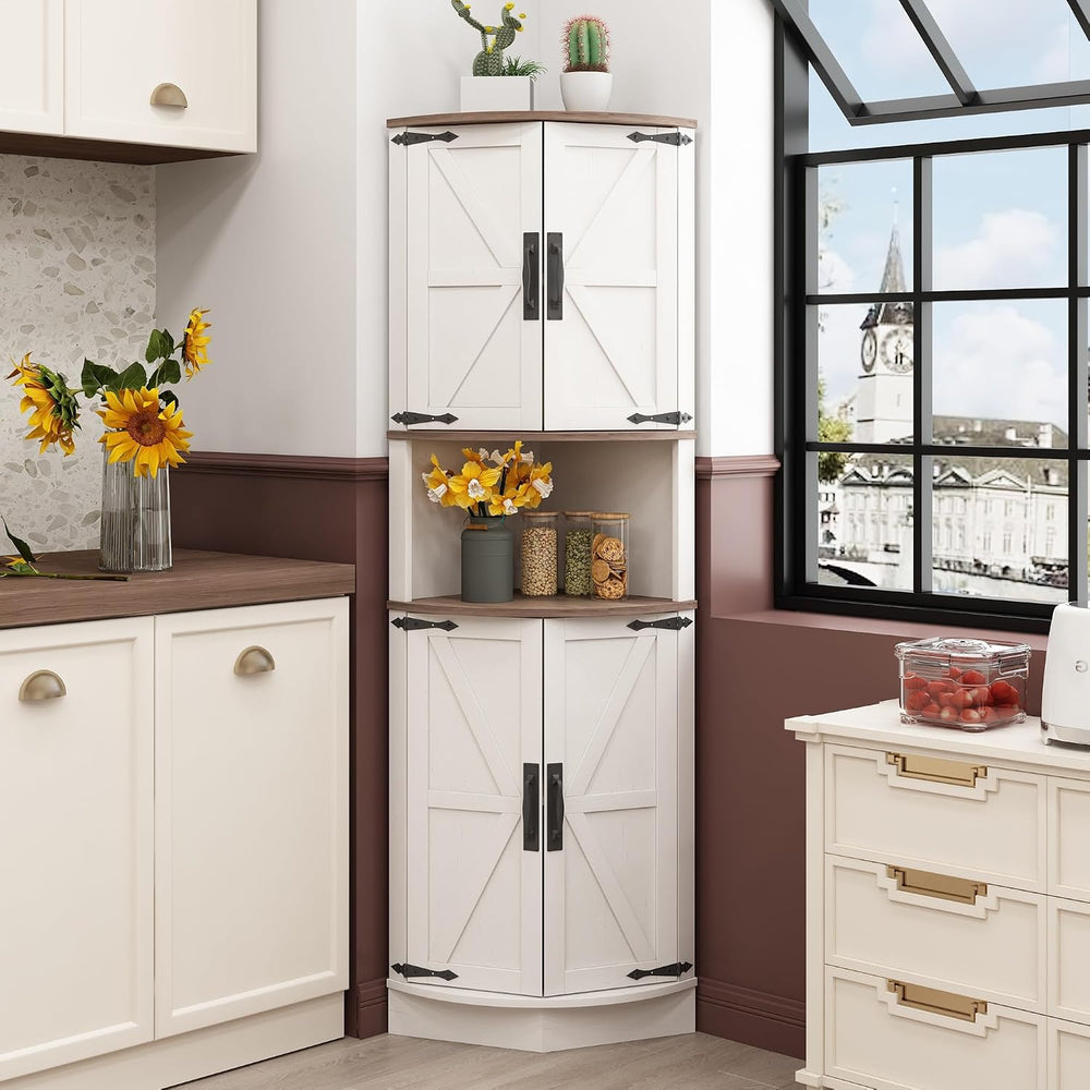 Vabches 64.8" Tall Farmhouse Corner Cabinet with 4 Doors and 5 Storage S...