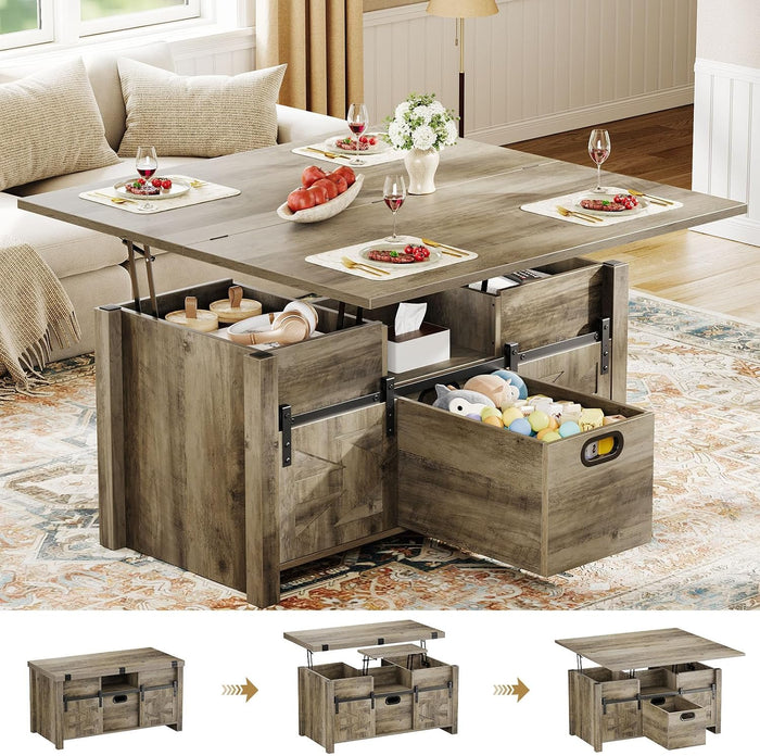 Memobarco 40" Farmhouse Lift Top Coffee Table with Storage Drawers,Grey