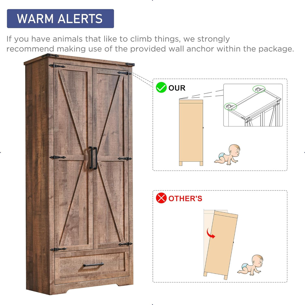 Farmhouse Kitchen Pantry Cabinet - 72" Tall Wood Kitchen Storage Cabinet...