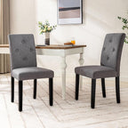 VECELO Upholstered Dining Chairs Set of 2, Modern Fabric and Solid Wood Legs &High Back for Kitchen/Living Room- Dark Gray