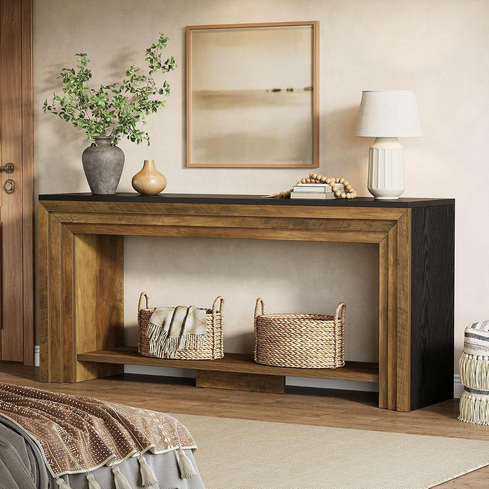 Tribesigns 70.9 Inch Long Console Table, Farmhouse 2-Tier Wooden Sofa Table w...