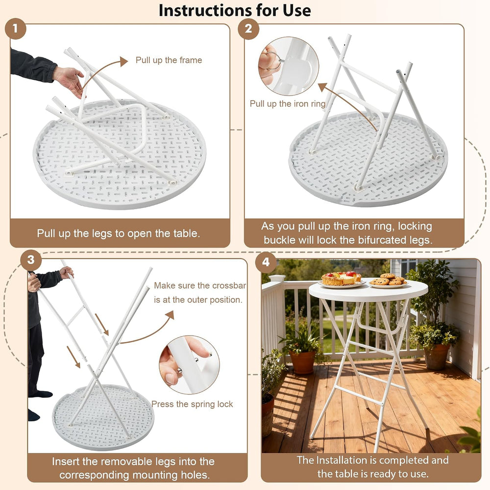 Folding Round Table, 32in Cocktail Table, High Top Table with Removable Legs,...