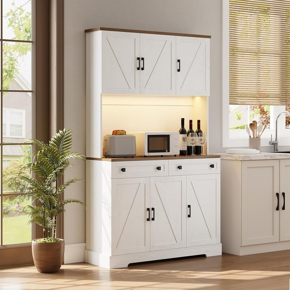 ELYKEN 71" Kitchen Pantry Cabinet with Charging Station & LED Lights...