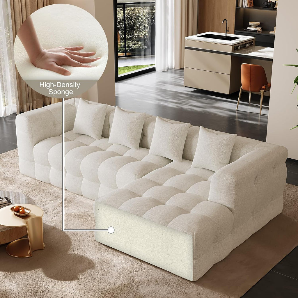 120" Oversized Modular Sectional Couch,Cloud Sectional Sofa with Deep Seat, Modern Modular Couch with 4 Throw Pillows,L-Shaped Chenille Sofa Couches with Right Facing Chaise for Living Room, Beige