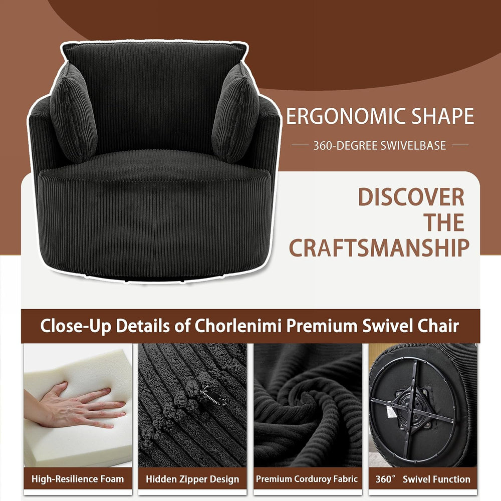 Swivel Accent Chair Round Barrel Armchair Upholstered Living Room Chair Cordu...