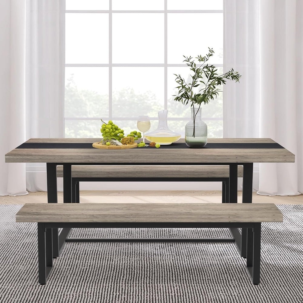 STHOUYN 59” Dining Bench Pair of 2 for 6-8 Person, Farmhouse Indoor Kitchen T...