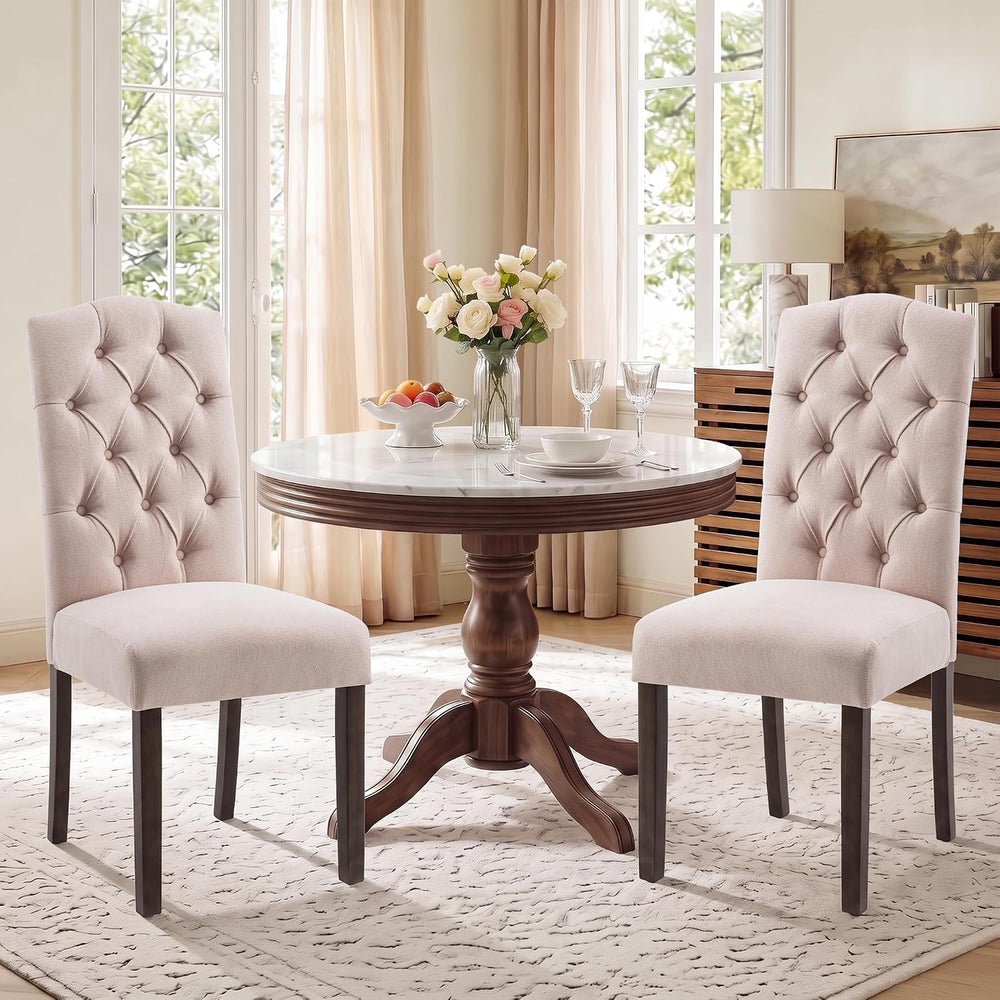 Tufted Dining Chair Fabric Button Upholstered Modern Kitchen Diner Set of 2