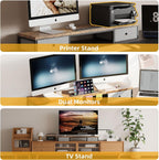 Dual Monitor Stand Riser with 2 Drawers - 39Inch Large Storage Computer Monitor Stands for 2 Monitors, Wooden Desktop Organizer Perfect for Home Office Desk, Computer, Laptop, TV, Rustic Brown