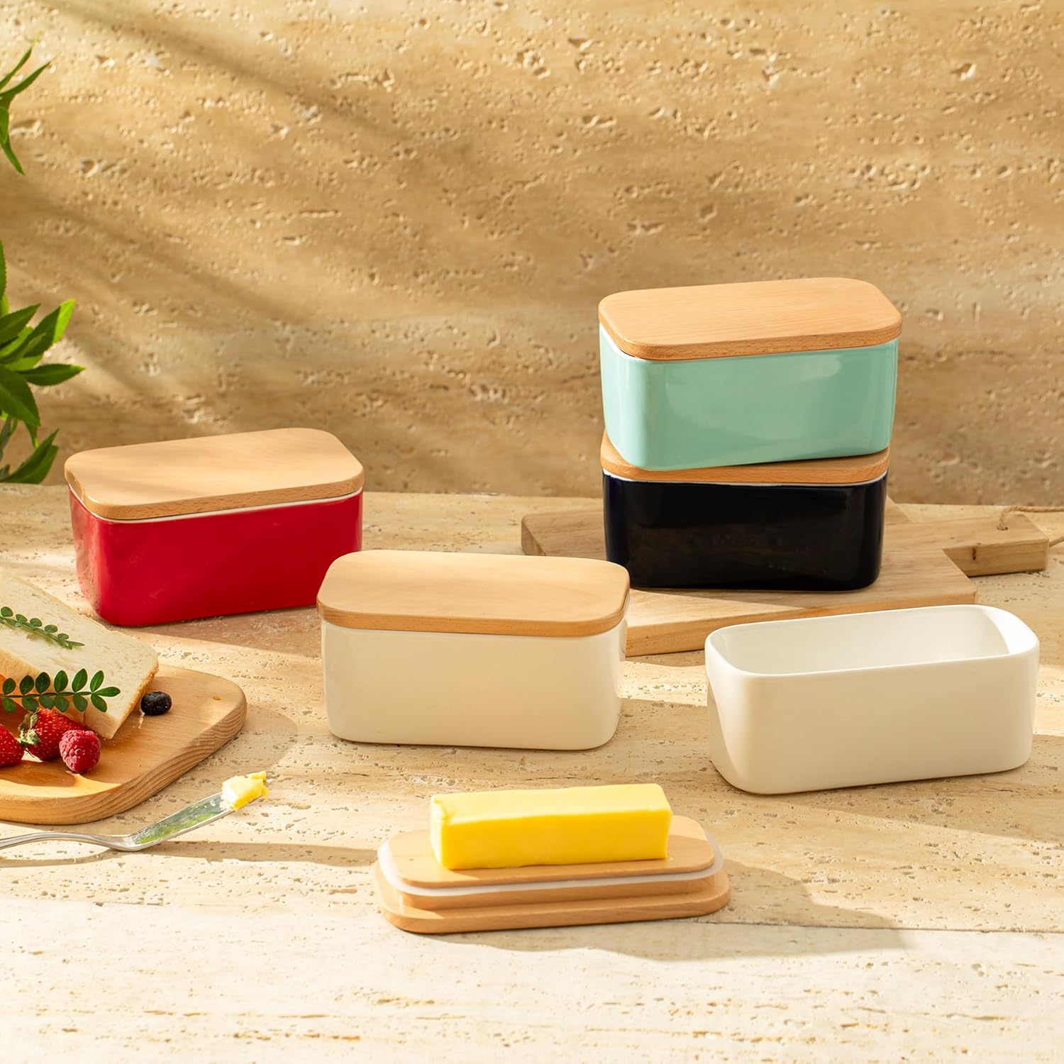 Sweese Large Butter Dish with Lid for Countertop, Airtight Butter Keeper Holds Up to 2 Sticks of Butter, Porcelain Butter Container for Kitchen Decor and Accessories for Kitchen Gift, Turquoise