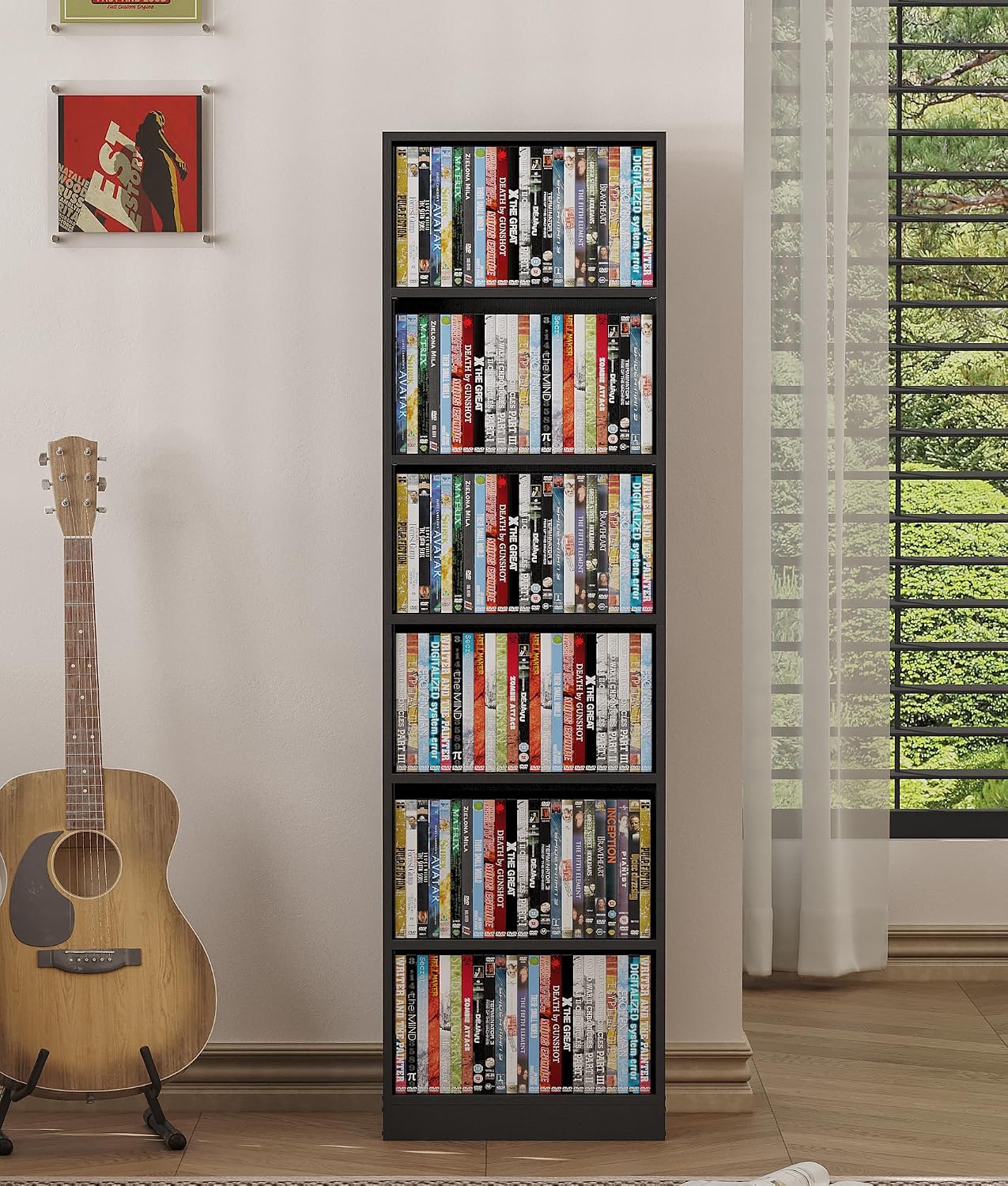 6 Tier DVD Storage Shelf, Media Shelf with Adjustable Shelves, Black | Media Organizer Shelf for DVDs, Video Games & Movies, Holds Up to 150+ DVDs