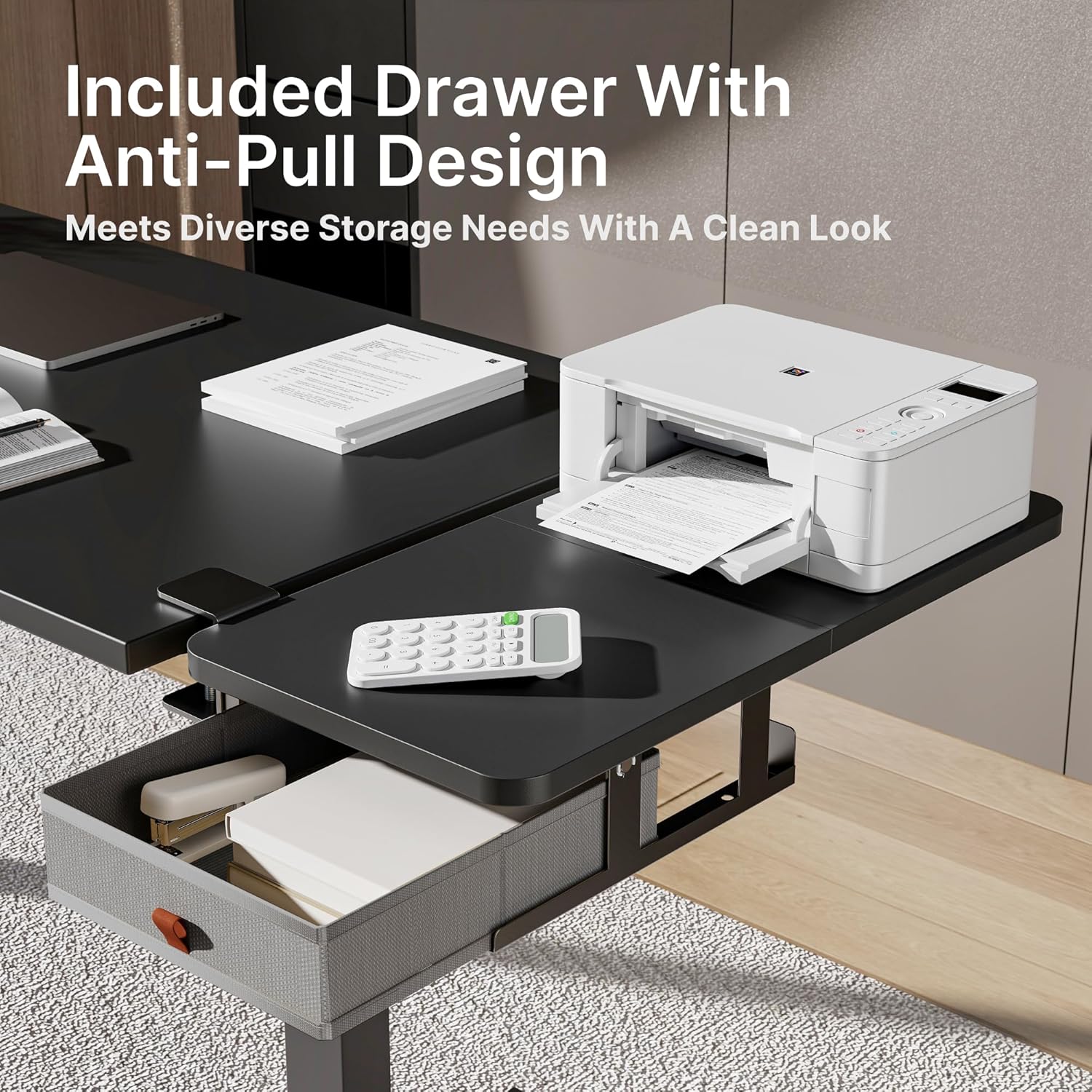 Desk Extender Tray, 24" x 12" Clamp On Desk Shelf, Desk Extension with Storage Drawer, Table Desk Arm Rest, Clamp On Keyboard Tray for Office and Home, Workstation Organizer, Medium, Black