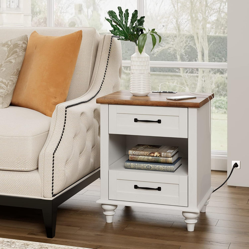 WAMPAT White Coffee Table Set of 3, One Wood Center Table with Drawers, 2 End...