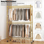 BATHWA Heavy Duty Garment Rack on Wheels, Rolling Clothes Racks for hanging clothes, Modern Closet Wardrobe Clothing Rack with 8 Side Hangers, Gold