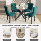 51 Inch Glass Dining Table Set for 4, Rectangular Glass Kitchen Table with 4 Upholstered Velvet Accent Chairs, 5 Piece Modern Dining Room Set, for Home, Apartment, Small Spaces - Green Black