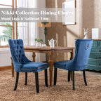 Upholstered Dining Chairs Set of 2, Velvet Dining Room Chairs with Back Ring Pull Trim and Solid Wood Legs, Tufted Wingback Kitchen Chair Perfect for Dining Room,Living Room,Kitchen(Blue)