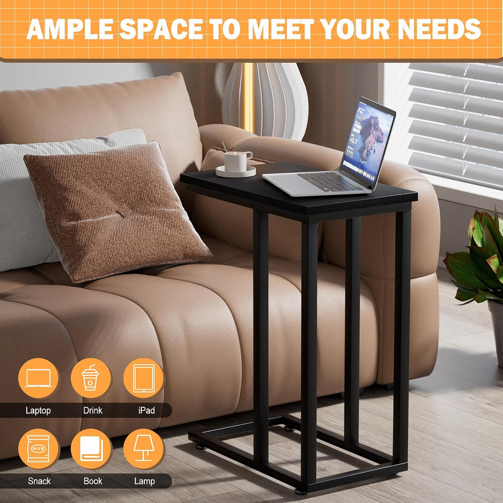 VECELO Universal C-Shaped Side Table, Multi-Functional Snack & TV Tray fo...