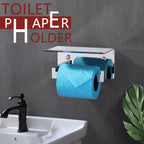 LANC Toilet Paper Holder with Shelf Silver Chrome Toilet Tissue Roll Holder with Wipes Shelf for Washroom Wall Mounted or Self-Adhesive Toilet Paper Roll Holder Stainless Steel, A8367CP
