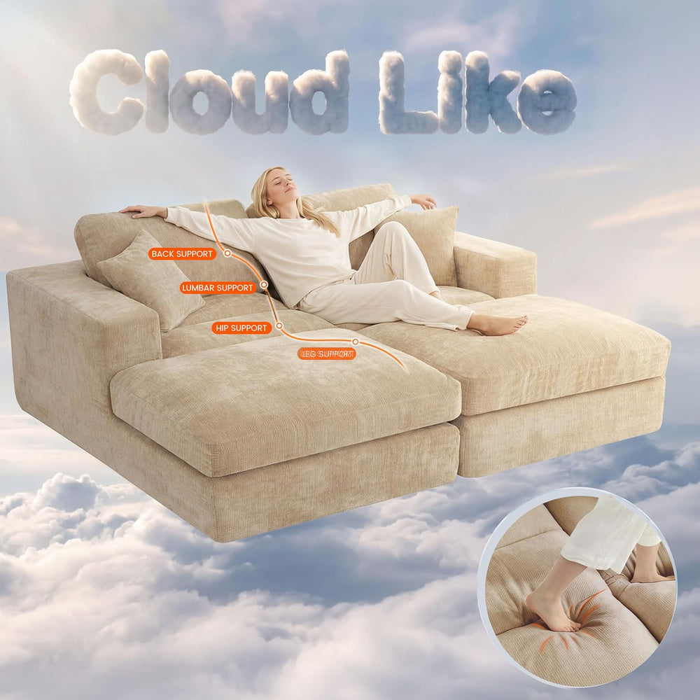 81" Oversized Double Chaise Lounge, Cloud Boneless Sofa Bed, Khaki