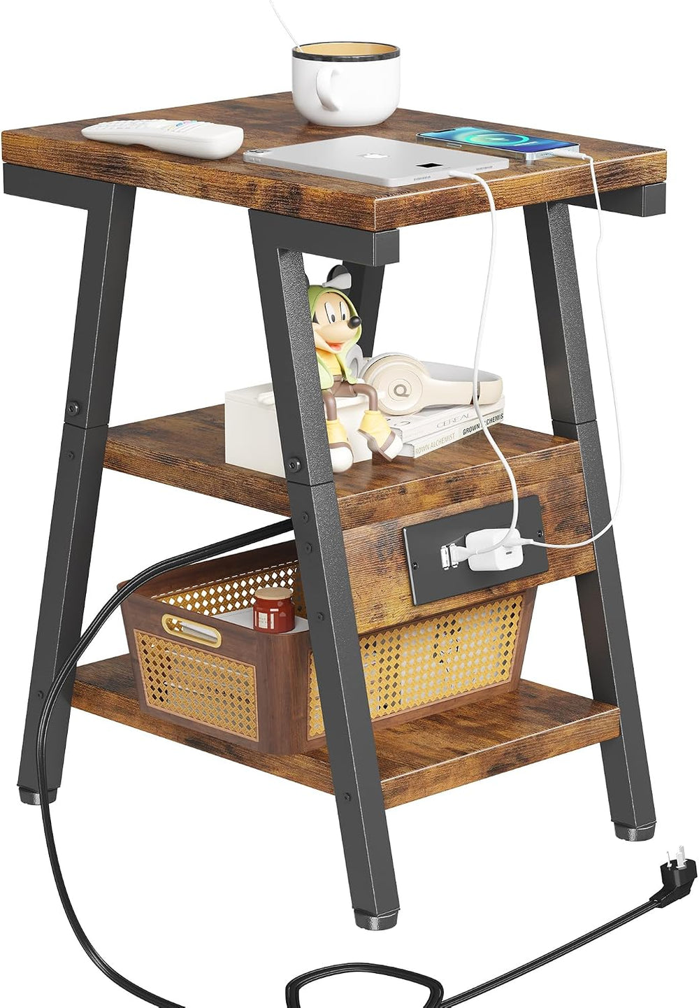 SIde Table with Charging Station, Small End Tables with Lucky 7 Metal Shape, ...