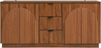 Yechen 67" Walnut Fluted TV Stand with Arched Reeded Design Doors & 3 Drawers, Modern Entertainment Center with Storage for TV up to 75", TV Media Console, TV Cabinet for Living Room, Bedroom