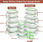 Razab 35 Pc Set Glass Food Storage Containers with Lids - Meal Prep Airtight Bento Boxes BPA-Free 100% Leak Proof (15 lids,15 glass & 5 Plastic Sauce/Dip Containers)