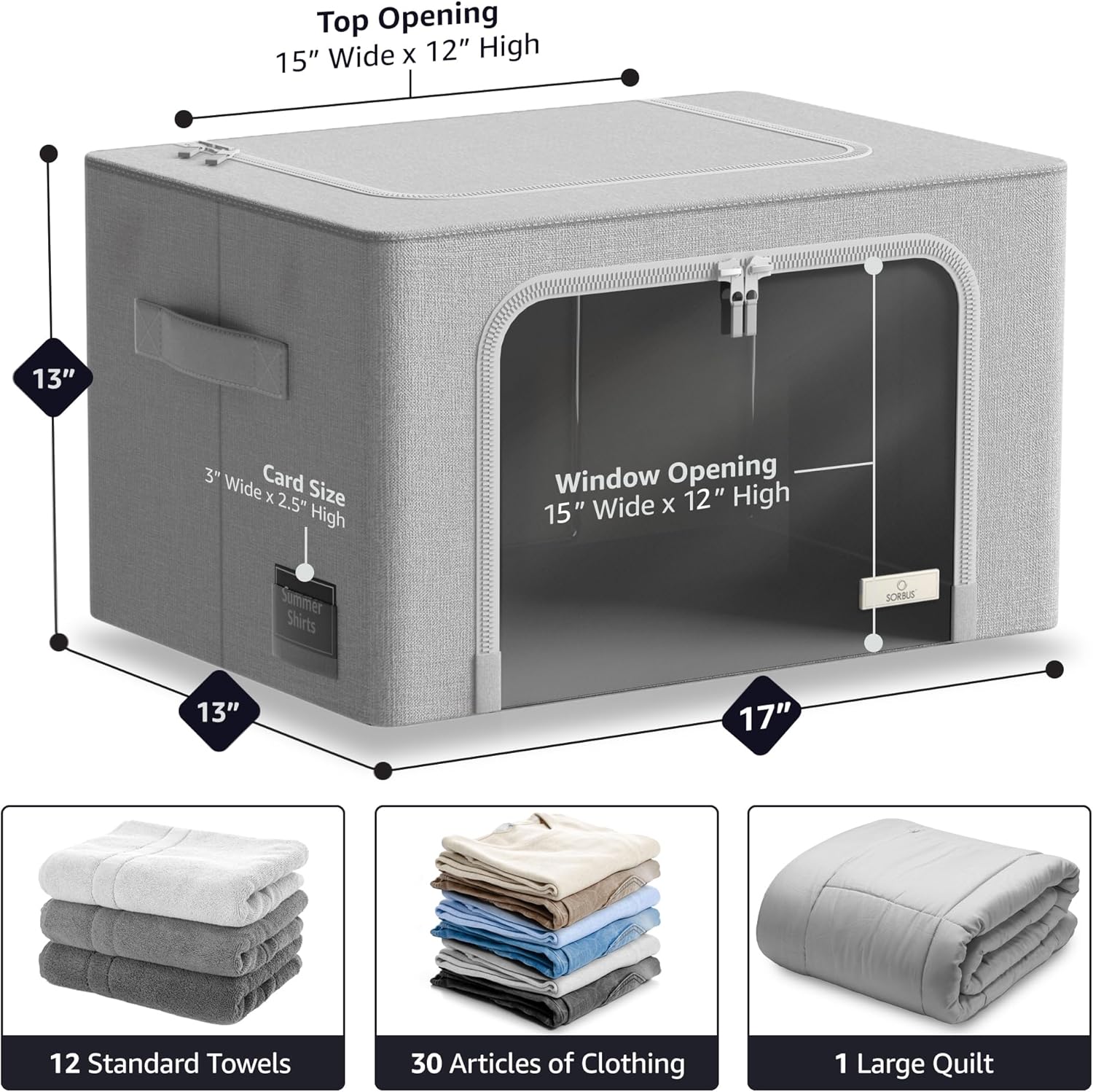 Sorbus Storage Bins with Metal Frame - Stackable & Foldable Clothes Organizer Bags - Oxford Fabric Storage Containers with Large Clear Window & Carry Handles Organization for Bedding Linen & Clothing