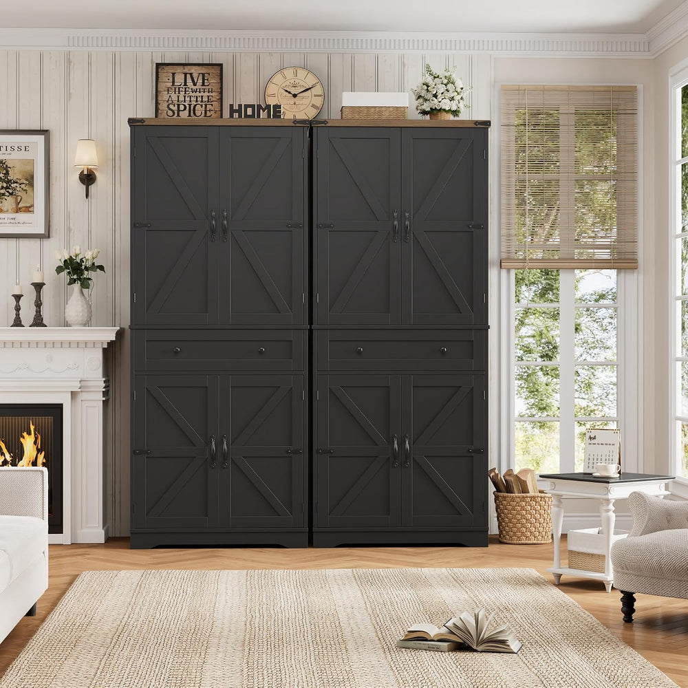 HOSTACK 71" Tall Pantry Cabinet, Farmhouse Kitchen Pantry with Storage S...