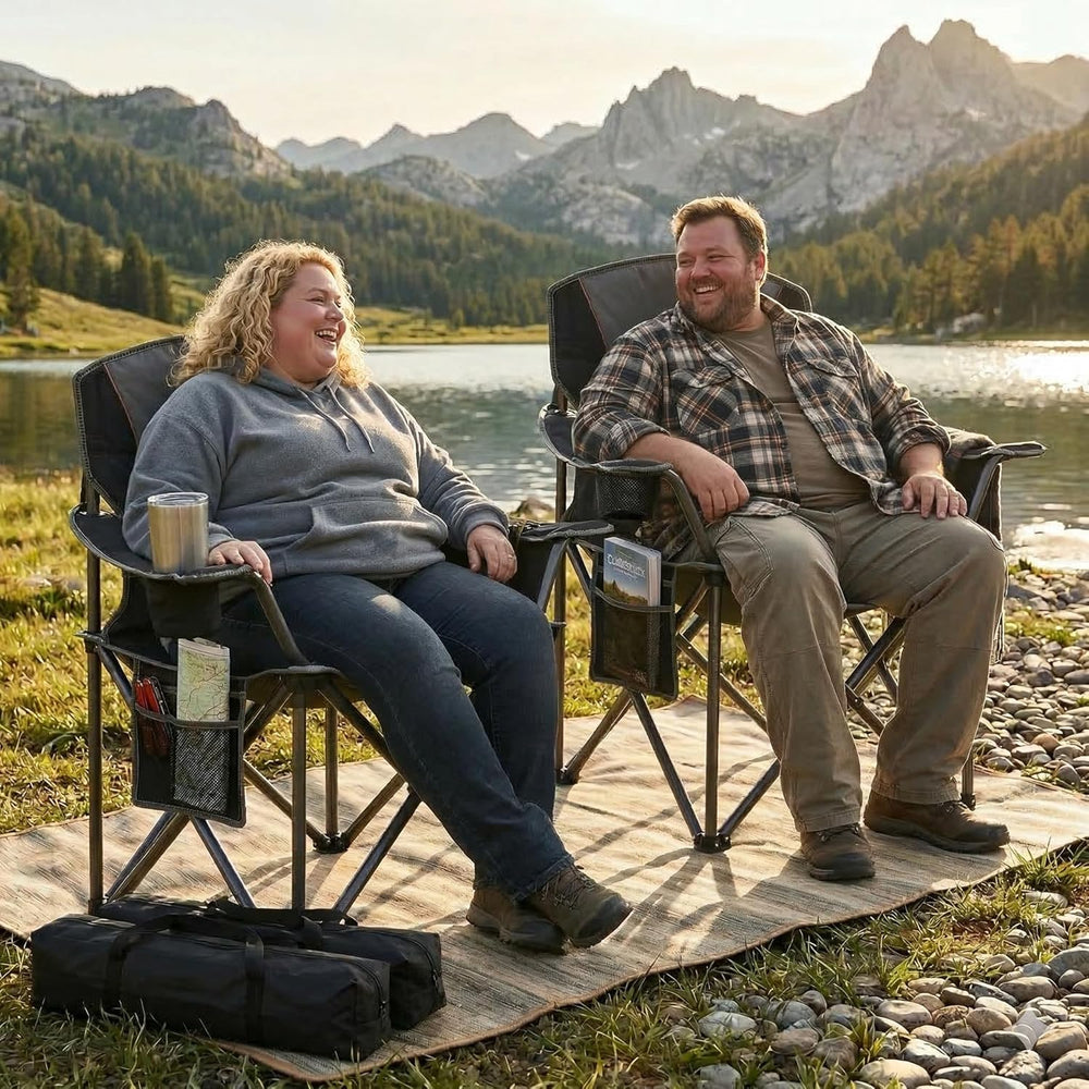 2 Pack Padded Oversized Camping Chairs for Adults,Heavy Duty Support 400 Lbs,...