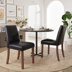 Dining Chairs Set of 2, Modern Dining Room Chairs with Wooden Legs, Faux Leather Upholstered Kitchen Farmhouse Parsons Chairs for Restaurant & Cafe- Black