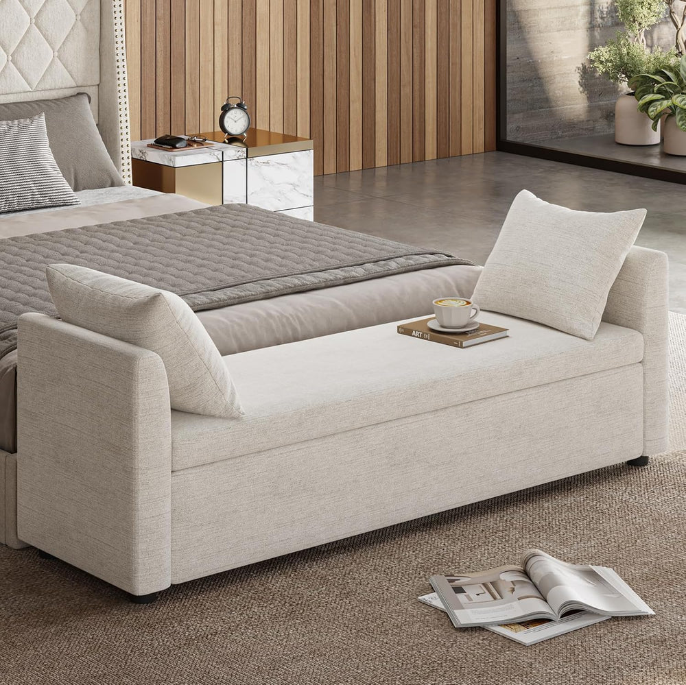 59.5" Modern Storage Ottoman Bedroom Bench, End of Bed Bench with Throw ...