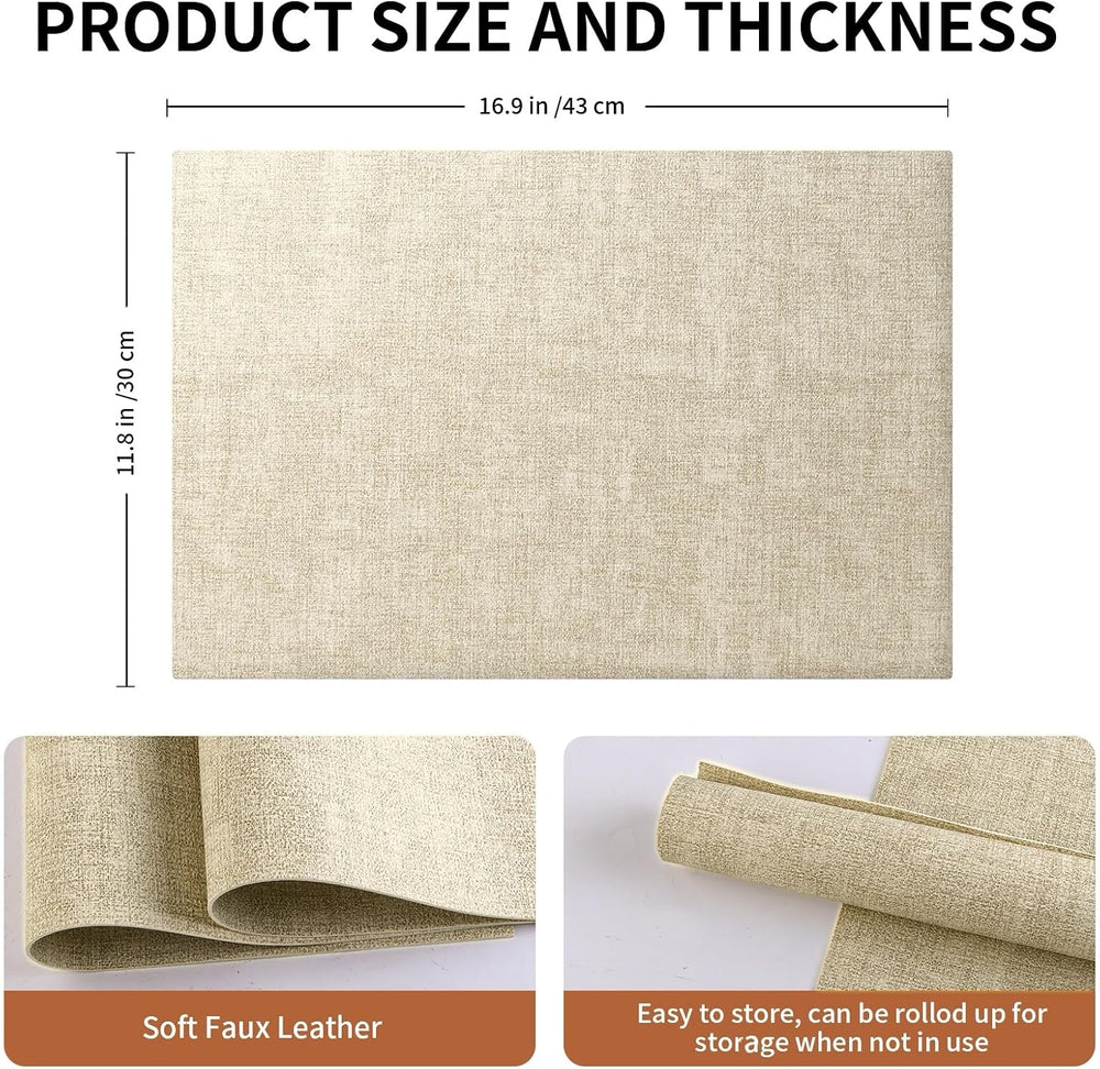 Faux Leather Placemats Set of 6, 12 X 17 Inch - Vinyl Heat Resistant Place Ma...