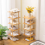 5-Tier Vertical Shoe Rack - Tall Narrow Shoe Rack Organizer for Small Spaces,Bamboo Shoen Shelf for Entryway,Closet,Corner,Doorway,Skinny Shoe Shelf Space Saving Shoe Storage (Natural, 5-Tier)