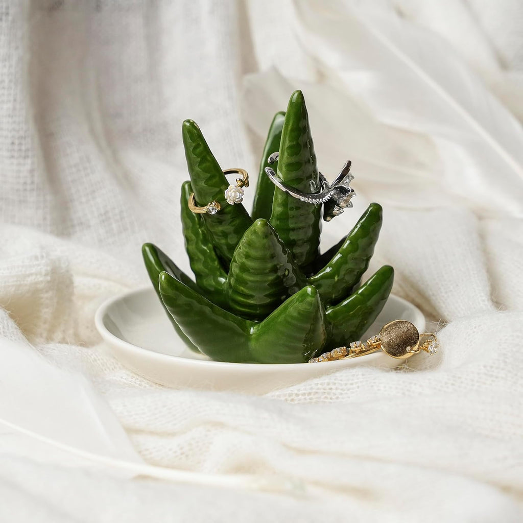 Aloe Ring Holder Ceramic Ring Dish, Jewelry Holder Dish Trinket Tray For Rings Earrings Trinkets Organizer, Christmas Birthday Bridesmaid Gifts for Women