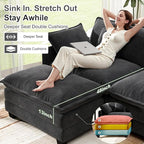 146" Cloud Couch Sectional, U Shaped Modular Sectional Sofa, 4-Seat Deep Seat Couch with 6 Removable Washable Pillows and 2 Ottoman for Living Room, Bedroom, Apartment, Black