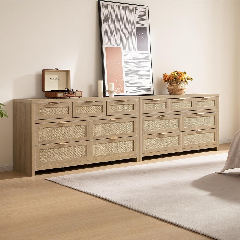 SICOTAS 7 Drawer Dressers for Bedroom Set 2, Long Rattan Dresser, Dresser TV ...