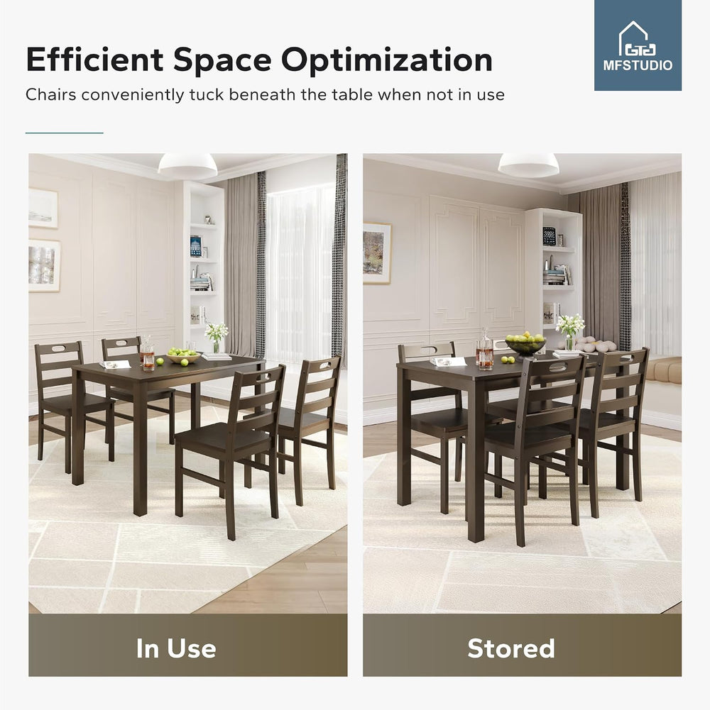 MFSTUDIO 5 Piece Kitchen Table Chairs Set of 4, Wood Dining Table Set for 4, ...