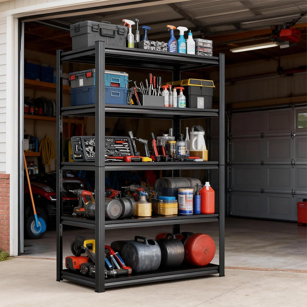 Metal Garage Shelving Unit ,5-Tier Garage Storage Shelves Heavy Duty 40''W*18''D*78''H，Adjustable 3020 lbs Shelf, Upgraded Reinforced Double-Layer Columns for Basement Kitchen Laundry room Pantry Rack