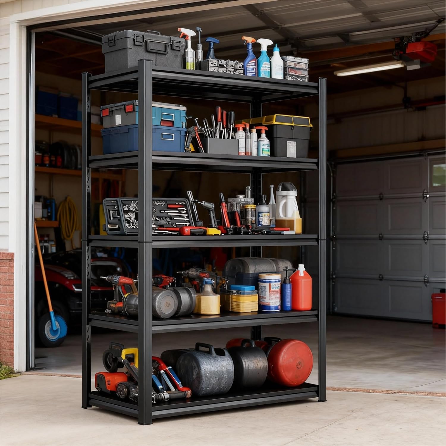 Metal Garage Shelving Unit ,5-Tier Garage Storage Shelves Heavy Duty 40''W*18''D*78''H，Adjustable 3020 lbs Shelf, Upgraded Reinforced Double-Layer Columns for Basement Kitchen Laundry room Pantry Rack