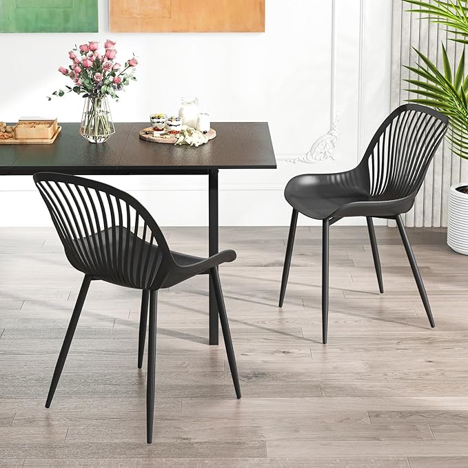 Giantex Black Dining Chairs Set of 4, Modern Kitchen Chairs w/Metal Legs, Cutout Backrest, Curved Seat, Armless Accent Chairs, Indoor Side Chairs for Living Dining Room Home, Load 330 LBS