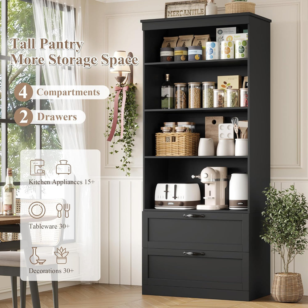 HOSTACK 70" Tall Kitchen Pantry Storage, Barn Doors Pantry Cabinet with ...